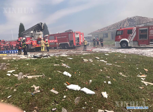 တူရကီနိုင်ငံ အနောက်မြောက်ပိုင်း ဆာကာရာပြည်နယ်ရှိ မီးရှူးမီးပန်းစက်ရုံ မီးလောင်မှုအား မီးငြှိမ်းသတ်နေသည့် မီးသတ်သမားများအား တွေ့ရစဉ် (ဆင်ဟွာ)