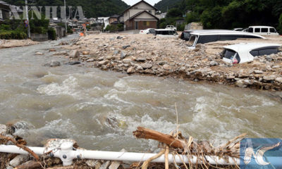 ဂျပန်နိုင်ငံ၌ ၂၀၁၈ ခုနှစ် ဇူလိုင် ၁၁ ရက်က ဖြစ်ပွားခဲ့သော ရေကြီးရေလျှံမှုတစ်ခုအားတွေ့ရစဉ်(ဆင်ဟွာ)