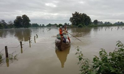 ကချင်ပြည်နယ် မြစ်ကြီးနားမြို့နယ်၌ ဧရာဝတီမြစ်ရေမြင့်တက်မှုကြောင့် ကူညီရွှေ့ပြောင်းပေးခြင်းလုပ်ငန်းများ ဆောင်ရွက်နေမှုများအား တွေ့ရစဉ်(ဓာတ်ပုံ - Myanmar Fire Services Department)