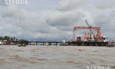 ရန်ကုန်-ဒလ မြစ်ကူးတံတားစီမံကိန်း တည်ဆောက်နေမှုအားတွေ့ရစဉ် (ဆင်ဟွာ)