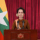 နိုင်ငံတော်၏အတိုင်ပင်ခံပုဂ္ဂိုလ် ဒေါ်အောင်ဆန်းစုကြည် မိန့်ခွန်း ပြောကြားနေစဉ်(ဓာတ်ပုံ - Myanmar State Counsellor Office)