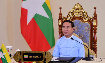 နိုင်ငံတော် သမ္မတ ဦးဝင်းမြင့် ဒီဇင်ဘာလအတွင်း ပြုလုပ်သည့် အခမ်းအနားတစ်ခုတွင် မိန့်ခွန်း ပြောကြားနေသည်ကို တွေ့ရစဉ်(ဓာတ်ပုံ - Myanmar President Office)