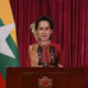 နိုင်ငံတော်၏ အတိုင်ပင်ခံပုဂ္ဂိုလ် ဒေါ်အောင်ဆန်းစုကြည်က အခမ်းအနားတွင် အဖွင့်အမှာစကား ပြောကြားစဉ်(ဓာတ်ပုံ - Myanmar State Counsellor Office)