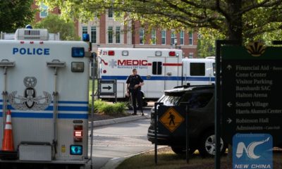 အမေရိကန်နိုင်ငံ မြောက်ကယ်ရိုလိုင်းနားပြည်နယ် North Carolina Charlotte တက္ကသိုလ်ပုရဝဏ်တွင် ၂၀၁၉ ခုနှစ် ဧပြီ ၃၀ ရက်က ပစ်ခတ်မှုတစ်ခုဖြစ်ပွားပြီးနောက် ရဲတပ်ဖွဲ့က လုံခြုံရေးဆောင်ရွက်နေစဉ်(အေဖက်ပီ)